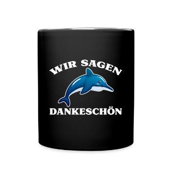 Dankeschön, Delphin, Bier, Spruch, Cartoon, Lustig - Tasse einfarbig - Schwarz - Vorne