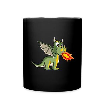 Cute Dragon Spits Fire Cartoon Dragon - Full Colour Mug - black - Front
