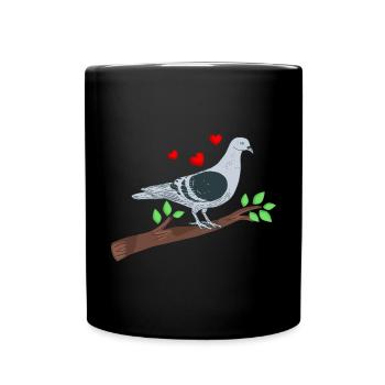 Dove on a branch with heart - Full Colour Mug - black - Front