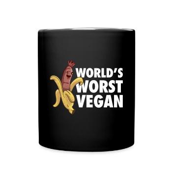 Worlds Worst Vegan - schlechter Veganer - Tasse einfarbig - Schwarz - Vorne