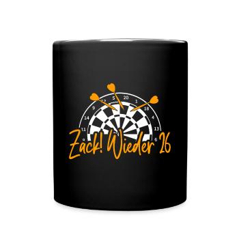 Zack wieder 26, Dartspieler Outfit, Geschenkidee - Tasse einfarbig - Schwarz - Vorne
