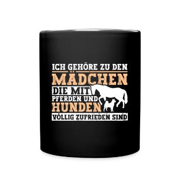 Mit Pferden und Hunden völlig zufrieden - Tasse einfarbig - Schwarz - Vorne
