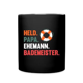Rettungsschwimmer Papa Vater Bademeister - Tasse einfarbig - Schwarz - Vorne