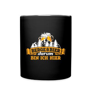 Berge & Bier - darum bin ich hier - Wandern - Tasse einfarbig - Schwarz - Vorne