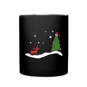 Elch mit Weihnachtsbaum - Tasse einfarbig - Schwarz - Vorne