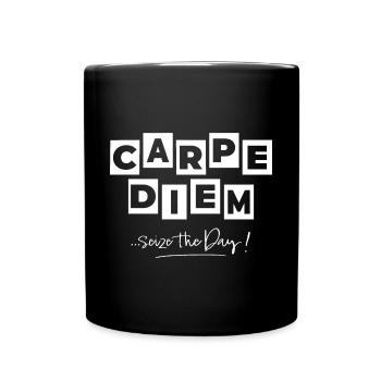 Carpediem comic book style in white - Full Colour Mug - black - Front