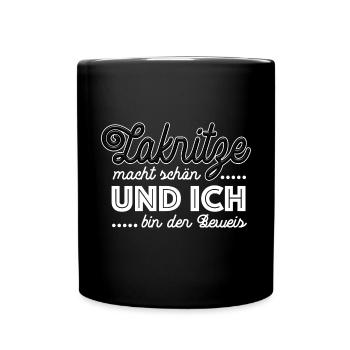 Lakritze macht schön, Lakritze naschen - Spruch - Tasse einfarbig - Schwarz - Vorne