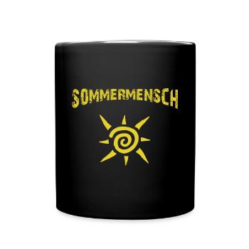 Sommermensch mit Spiral Sonne gelb - Tasse einfarbig - Schwarz - Vorne