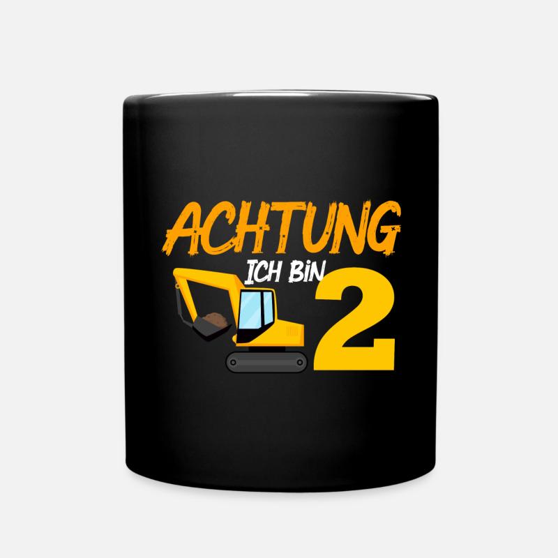 Ich bin 2 Bagger 2. Geburtstag 2 Jahre Bauarbeiter - Tasse einfarbig - Schwarz