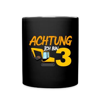 Ich bin 3 Bagger 3. Geburtstag 3 Jahre Bauarbeiter - Tasse einfarbig - Schwarz - Vorne