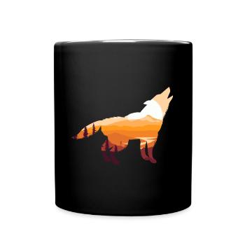 Heulender Wolf Natur Wandern Camping Berge - Tasse einfarbig - Schwarz - Vorne