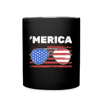 Amerikanische Flagge Sonnenbrille USA Merica - Tasse einfarbig - Schwarz - Vorne