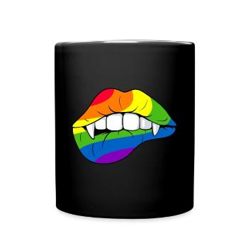 Rainbow Flag Vampire Mouth Lips Pride - Full Colour Mug - black - Front