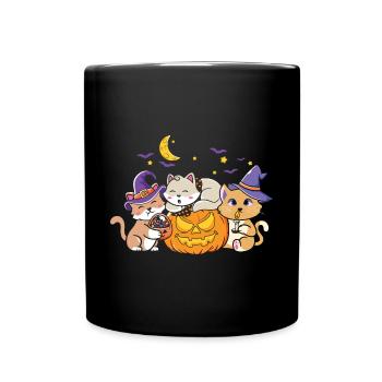 Halloween Katze Hexe - Tasse einfarbig - Schwarz - Vorne