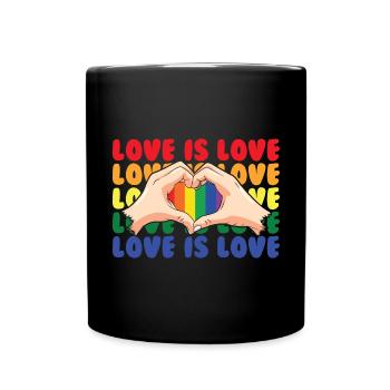 Love is Love / Hand Herz, Gay Pride, CSD, LGTB - Tasse einfarbig - Schwarz - Vorne