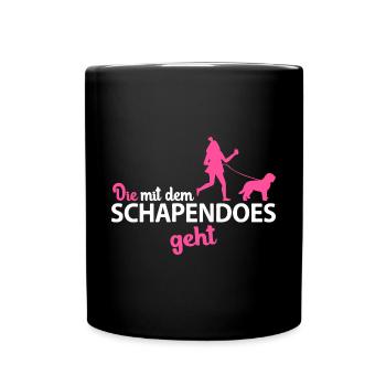 Schapendoes Hund Mama Frauchen die mit geht Spruch - Tasse einfarbig - Schwarz - Vorne