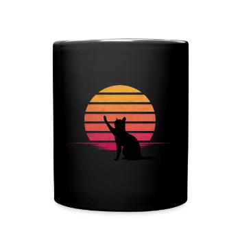 Cat looking at sunset - Full Colour Mug - black - Front