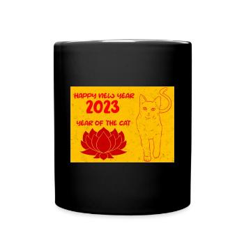 Vietnamesisches Neujahr Katze 2023 I Geschenk - Tasse einfarbig - Schwarz - Vorne