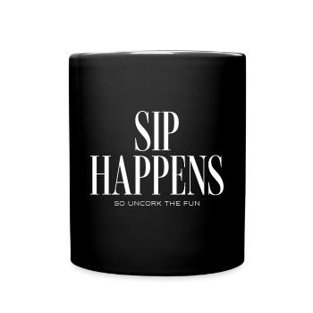 und Prosecco - Sip Happens - Tasse einfarbig - Schwarz - Vorne