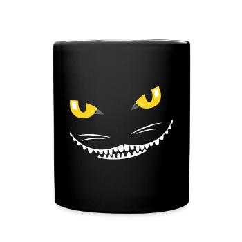 Lustiges Grinsekatzen Katzengesicht Halloween - Tasse einfarbig - Schwarz - Vorne