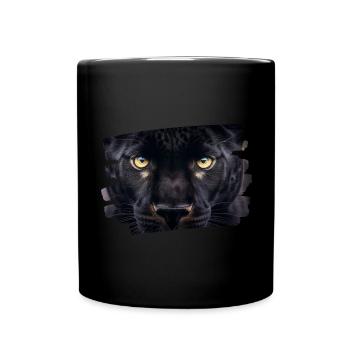 Schwarzes Panthergesicht / Katzenkopf - Tasse einfarbig - Schwarz - Vorne