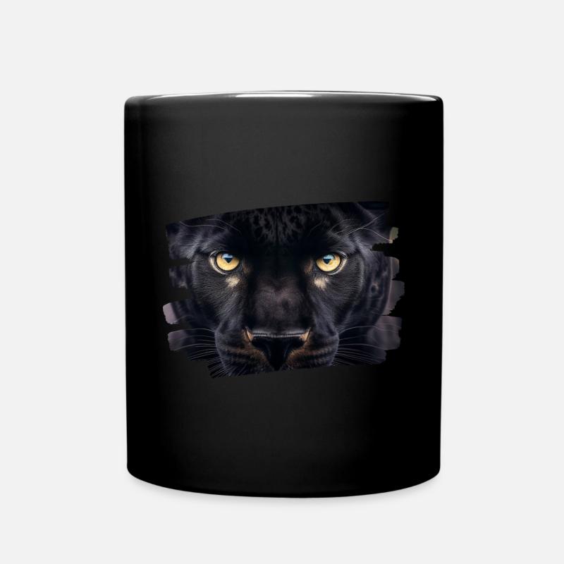 Schwarzes Panthergesicht / Katzenkopf - Tasse einfarbig - Schwarz