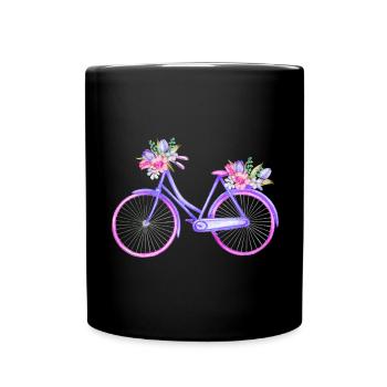 Bicycle with Flowers Fahrrad mit Blumen - Full Colour Mug - black - Front