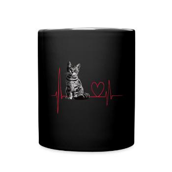 Katzen Herzschlag Geschenk - Tasse einfarbig - Schwarz - Vorne