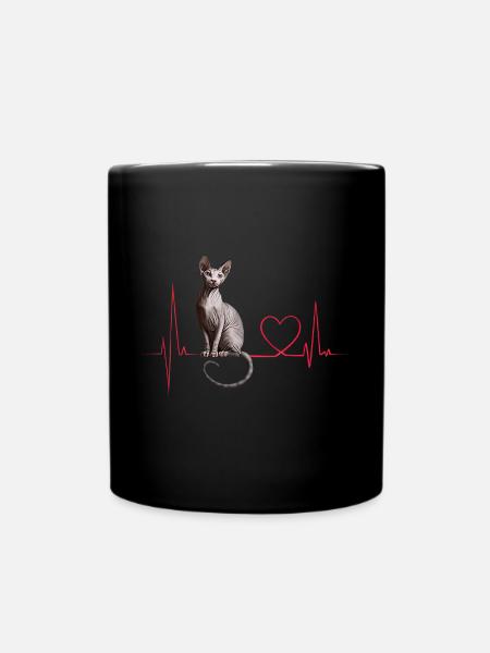 Katzen Herzschlag Geschenk - Tasse einfarbig - Schwarz