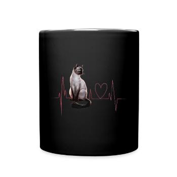 Katzen Herzschlag Geschenk - Tasse einfarbig - Schwarz - Vorne