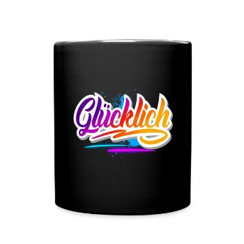 Glücklich - Tasse einfarbig - Schwarz - Vorne