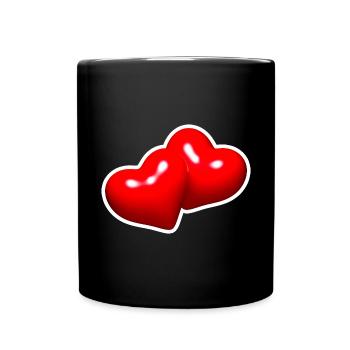 Zwei rote Herzen zusammen vereint - Tasse einfarbig - Schwarz - Vorne