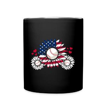Patriotischer Baseball Sonnenblume - Tasse einfarbig - Schwarz - Vorne