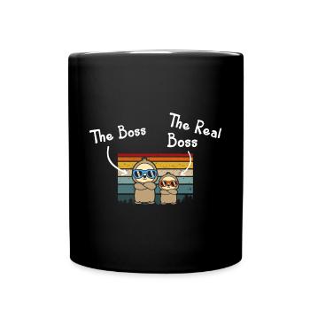 The Boss The Real Boss Papa Sohn Partnerlook - Tasse einfarbig - Schwarz - Vorne