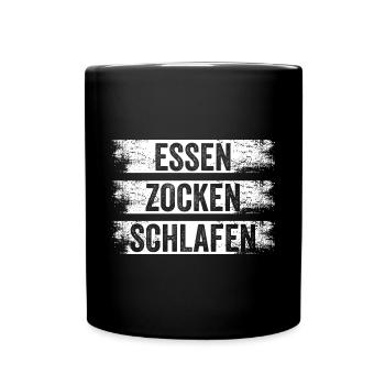 Essen Zocken Schlafen Gamer Gaming - Tasse einfarbig - Schwarz - Vorne