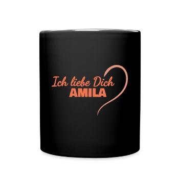 Liebe für Amila LiebeDich Herz - Tasse einfarbig - Schwarz - Vorne