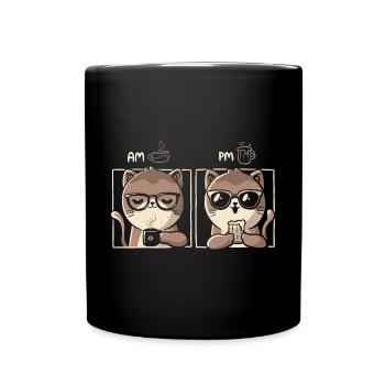 Kaffee am Morgen, Feierabend Bier - Tasse einfarbig - Schwarz - Vorne
