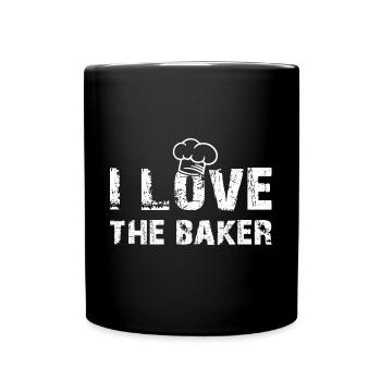 Ich liebe den Bäcker mit Bäckermütze und Spruch - Tasse einfarbig - Schwarz - Vorne