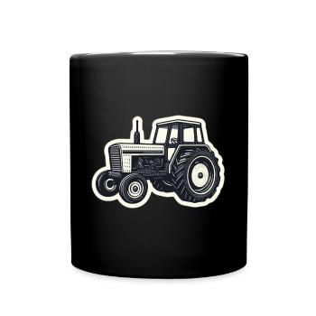 Traktor Linienzeichnung Vintage - Tasse einfarbig - Schwarz - Vorne