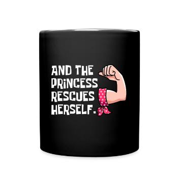 und die Prinzessin rettet sich - Tasse einfarbig - Schwarz - Vorne