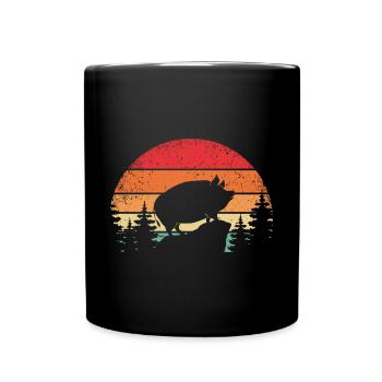 Retro Schwein Hängebauchschwein - Tasse einfarbig - Schwarz - Vorne