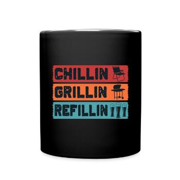 BBQ Chillin' Grillin' Refillin' Grilling Smoke - Full Colour Mug - black - Front
