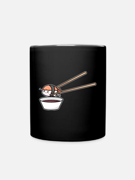 Japanese Food Lover FLying Sushi Into Soy - Tasse einfarbig - Schwarz