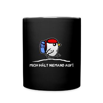 Bird with backpack - backpacker tourist traveler - Full Colour Mug - black - Front