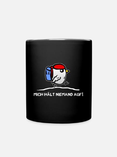 Vogel mit Rucksack - Backpacker Urlauber Reisender - Tasse einfarbig - Schwarz