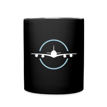 ★ Design colors can be changed ★ Airplane from the front, circle - Full Colour Mug - black - Front