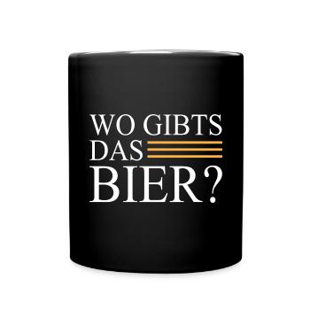 Wo gibts das Bier - Tasse einfarbig - Schwarz - Vorne