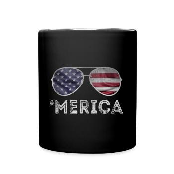 American Flag Sunglasses USA Merica 4th of July - Full Colour Mug - black - Front
