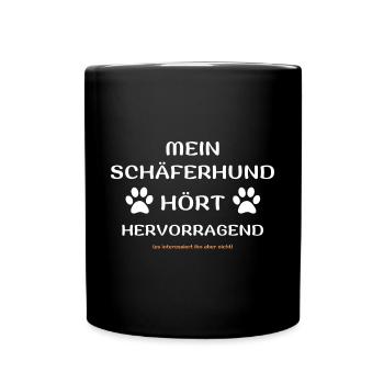 mein schäferhund hört geschenk idee - Tasse einfarbig - Schwarz - Vorne