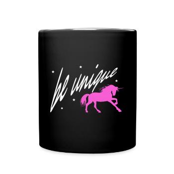 BE UNIQUE Motiv mit Einhorn für Mädchen und Frauen - Tasse einfarbig - Schwarz - Vorne